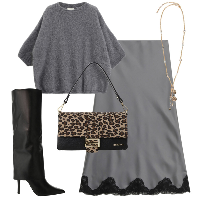 Outfit donna - Novembre. Stile Urban per Tutti i giorni. Abbinamento con borse a spalla, stivali, gonne lunghe, maglieria, ciondoli.