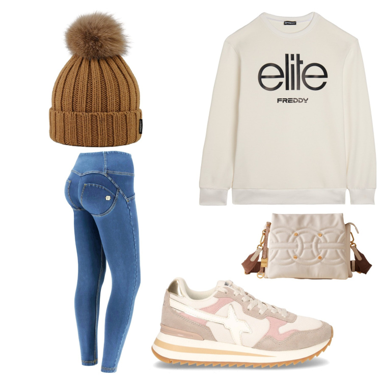 Outfit donna - Total look #2291406. Stile Sporty chic per Scuola/Università. Abbinamento con borse a tracolla, felpe, jeggings, berretti, sneakers.