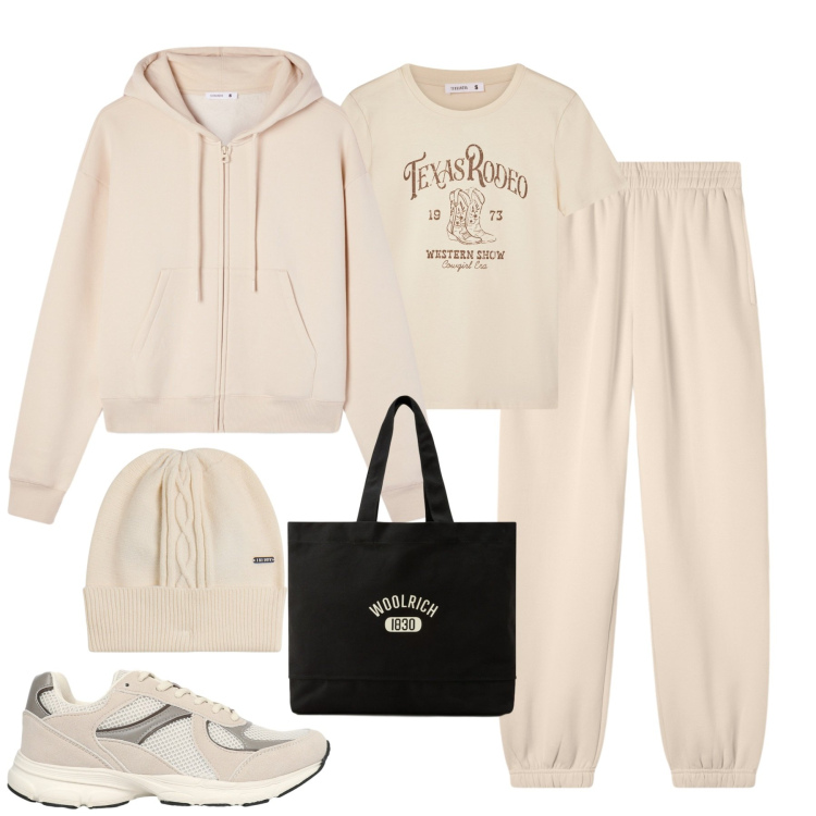 Outfit donna - White. Stile Casual per Tutti i giorni. Abbinamento con pantaloni, t-shirt, sneakers, felpe con cappuccio, berretti, borse tote.