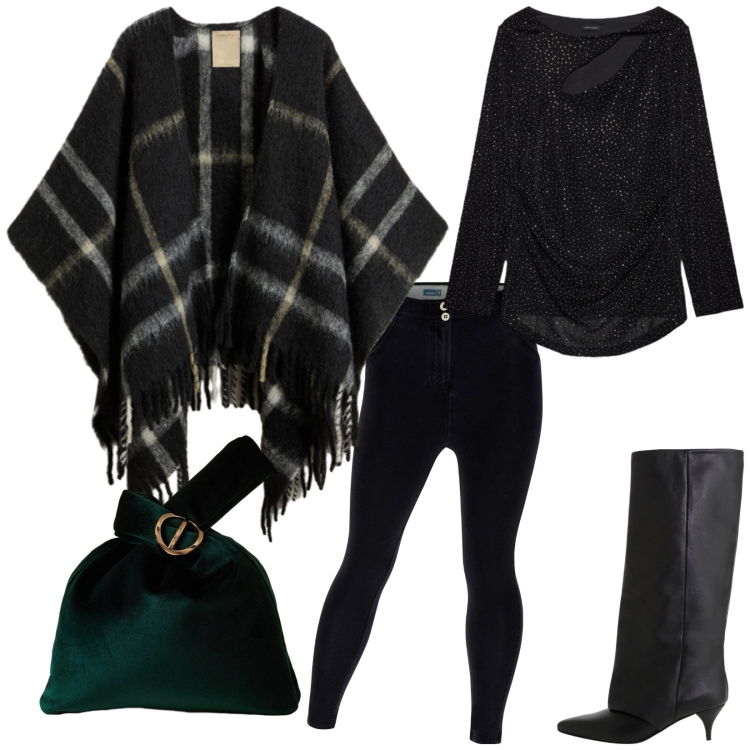 Outfit donna - Total look #2291429. Stile Chic per Serata fuori. Abbinamento con borse a mano, jeggings, stivali, cappe, t-shirt.