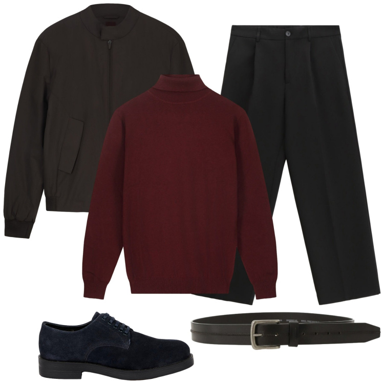 Outfit uomo - Total look #2291431. Stile Urban per Tutti i giorni. Abbinamento con pantaloni, cinture, scarpe stringate, maglieria, bomber.