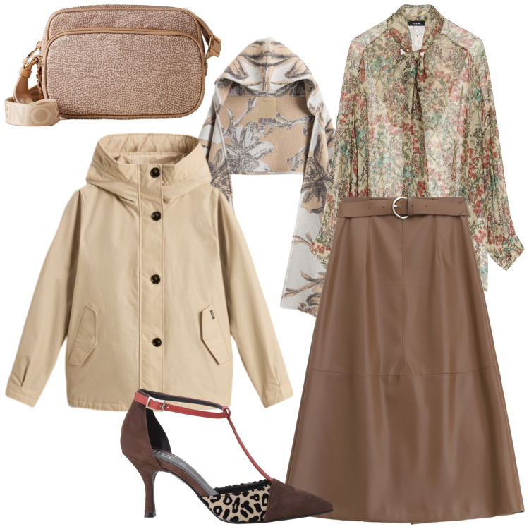 Outfit donna - Originale foulard. Stile Urban per Ufficio. Abbinamento con gonne lunghe, borse a tracolla, décolleté, camicie, sciarpe, blazer.