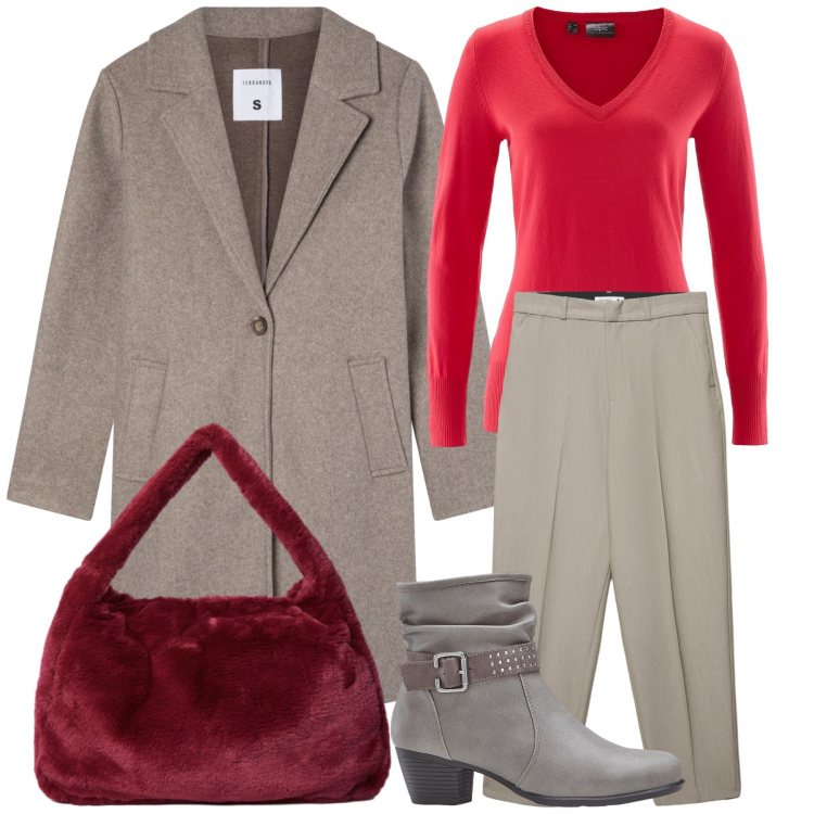 Outfit donna - Un bel cappottino. Stile Urban per Ufficio. Abbinamento con maglieria, stivaletti, pantaloni chino, cappotti, borse a spalla.