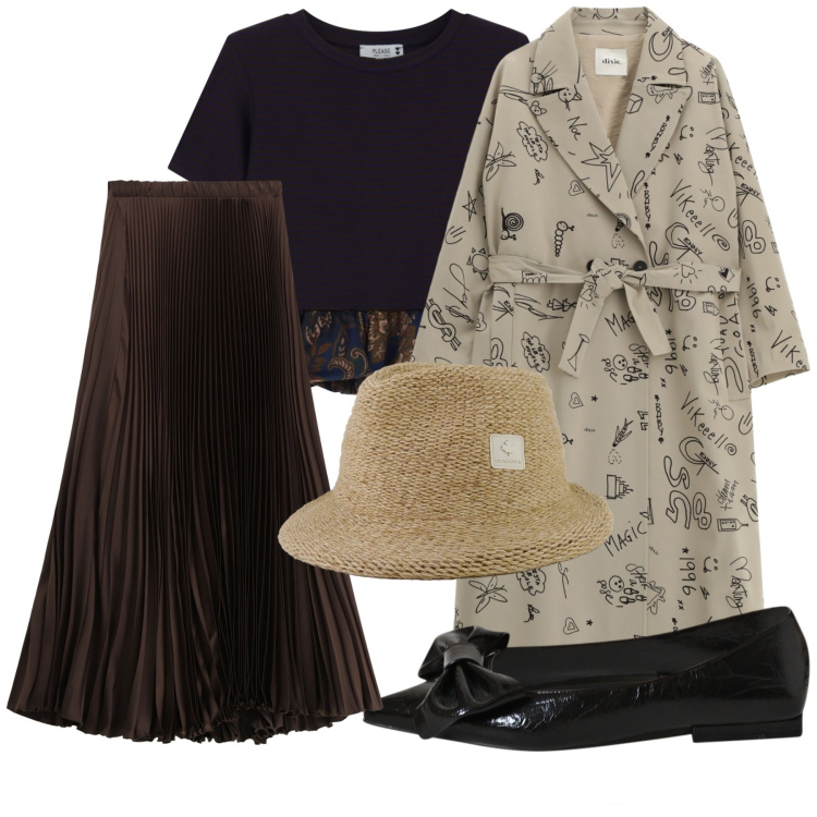 Outfit donna - Total look originale. Stile Sporty chic per Serata fuori. Abbinamento con t-shirt, ballerine, gonne lunghe, cappotti, cappelli.