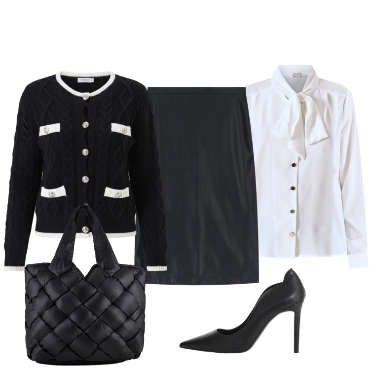 Outfit donna - Cena aziendale. Stile Chic per Serata fuori. Abbinamento con bluse, cardigans, gonne longuette, décolleté, borse tote.