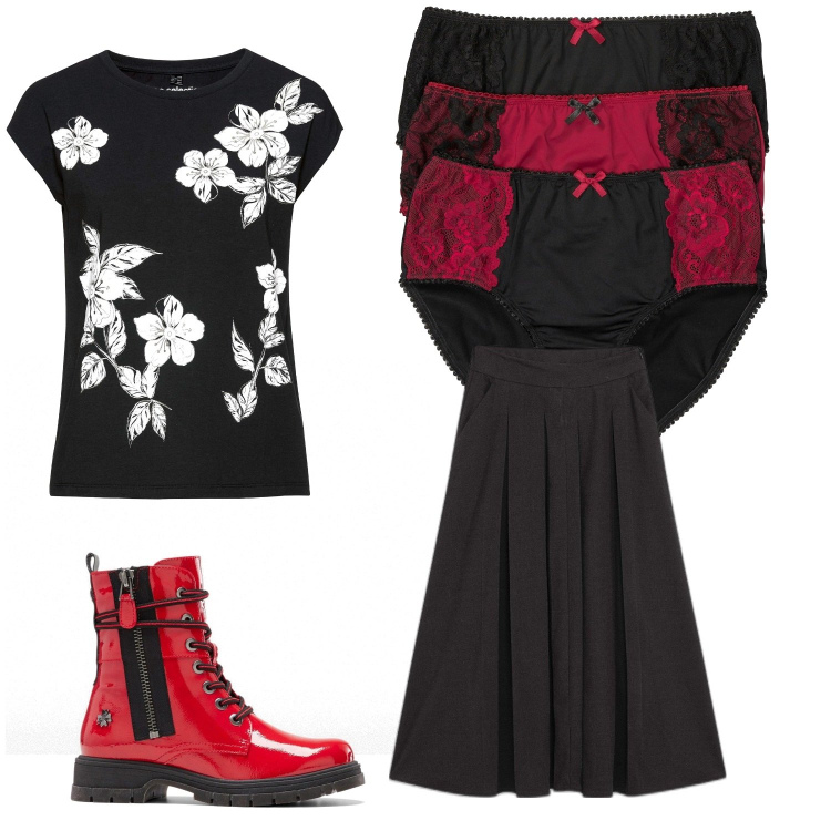 Outfit femme - Novembre. Style Casual pour Tous les jours. Assortir avec jupes au genou, jupes-culotte, bottes, t-shirts.