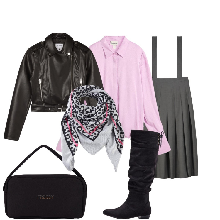 Outfit donna - Il foulard… completa!. Stile Glamour per Serata fuori. Abbinamento con foulard, bluse, stivali, giacche, borse a mano, gonne lunghe.