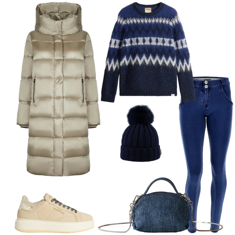 Outfit donna - Inverno in arrivo. Stile Casual chic per Tutti i giorni. Abbinamento con borse a mano, jeggings, cappotti, berretti, sneakers, maglieria.