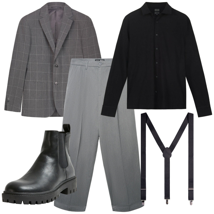 Outfit uomo - Le bretelle iconiche. Stile Casual per Tutti i giorni. Abbinamento con stivali e stivaletti, pantaloni, bretelle, giacche, polo.