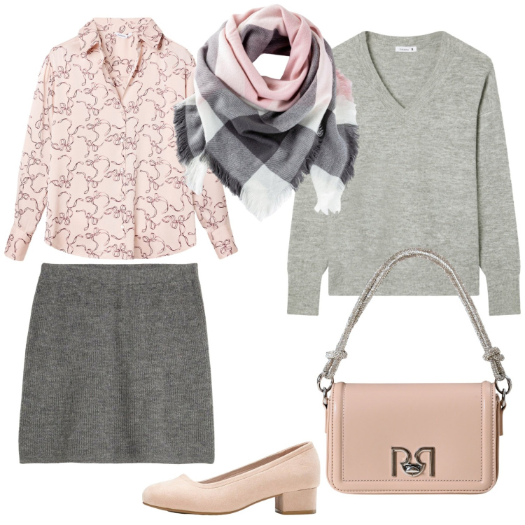 Outfit donna - Total look #2291600. Stile Chic per Ufficio. Abbinamento con décolleté, foulard, minigonne, borse a mano, camicie, maglieria.