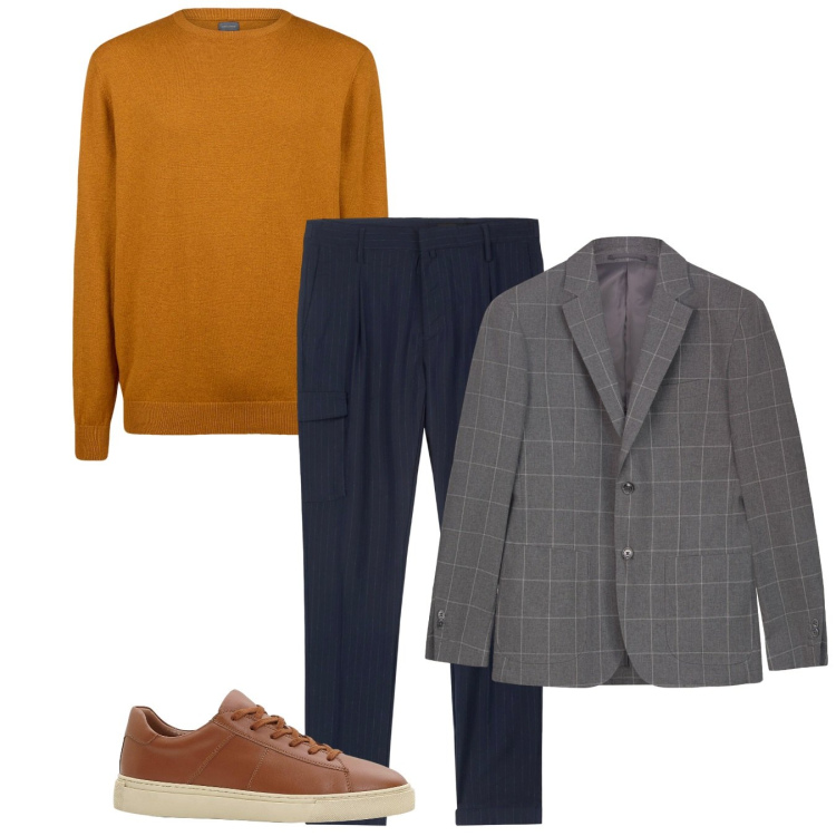 Outfit uomo - Senape. Stile Casual per Tutti i giorni. Abbinamento con sneakers, pantaloni cargo, giacche, maglieria.