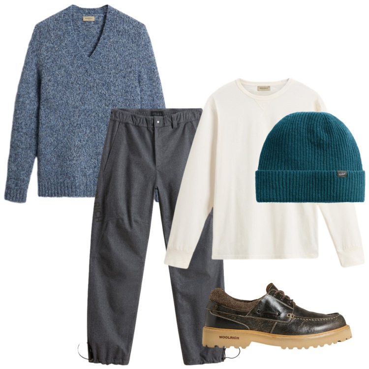 Outfit uomo - Trendy. Stile Casual per Tutti i giorni. Abbinamento con pantaloni, t-shirt, scarpe stringate, berretti, pullovers.