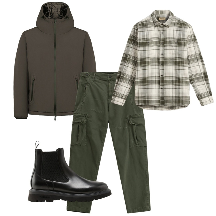 Outfit uomo - Impermeabilizzato. Stile Casual per Tutti i giorni. Abbinamento con pantaloni cargo, giacche, camicie, stivali e stivaletti.