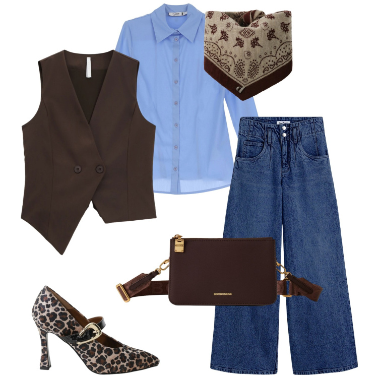 Outfit donna - Camicia e foulard. Stile Glamour per Tutti i giorni. Abbinamento con jeans, camicie, gilet, décolleté, borse a tracolla, foulard.