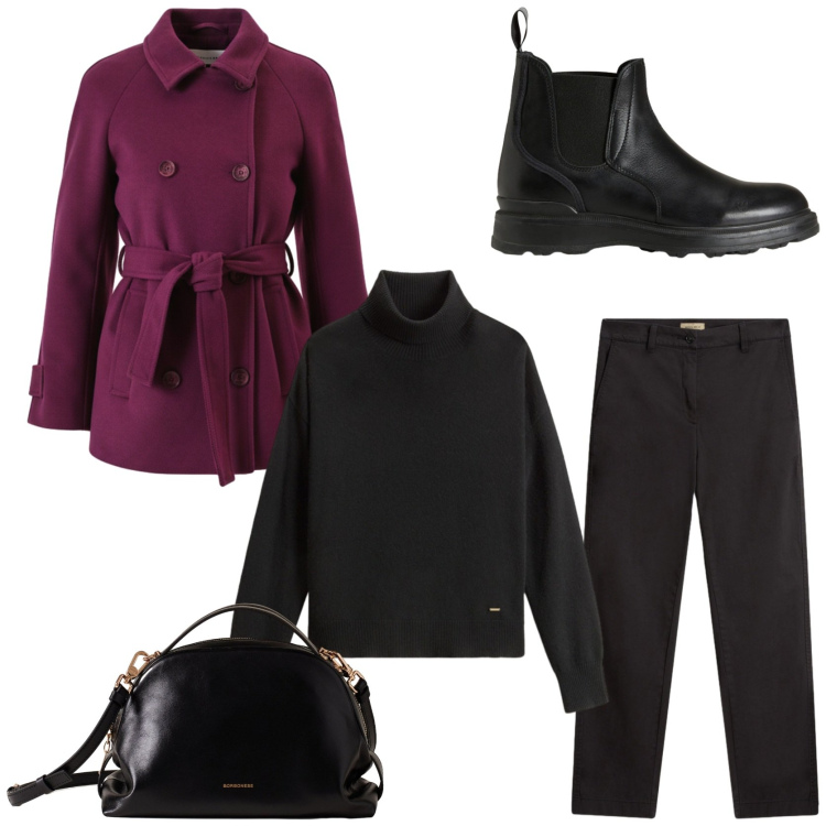 Outfit donna - Quiet luxury. Stile Chic per Tutti i giorni. Abbinamento con caban, borse a mano, maglieria, stivaletti, pantaloni.