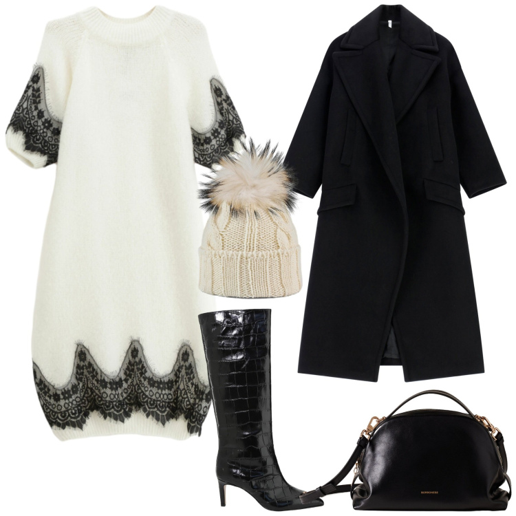 Outfit donna - City. Stile Casual chic per Tutti i giorni. Abbinamento con cappotti, borse a mano, vestiti corti, stivali, berretti.