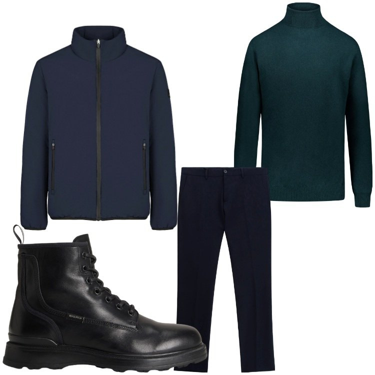 Outfit uomo - Antifreddo. Stile Casual per Tutti i giorni. Abbinamento con pantaloni, giacche, anfibi, maglieria.