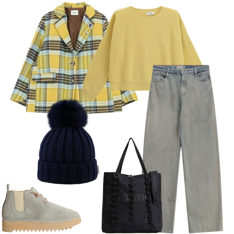 Outfit donna - Total look #2291637. Stile Casual per Tutti i giorni. Abbinamento con pantaloni a palazzo, maglieria, blazer, berretti, stivaletti, borse tote.