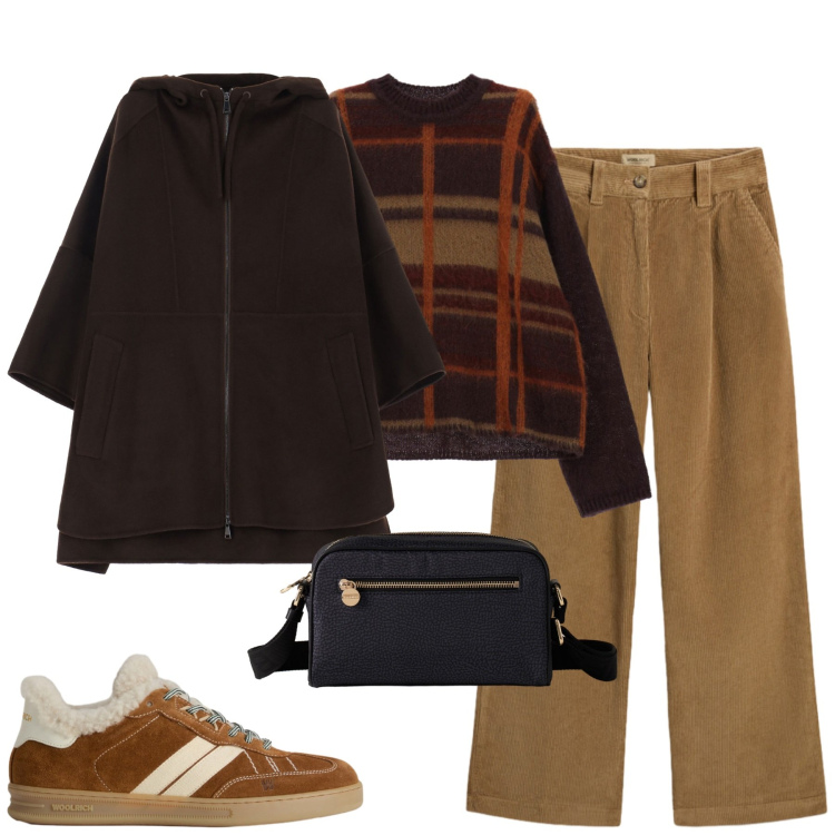 Outfit donna - Total look #2291638. Stile Casual per Tutti i giorni. Abbinamento con pullovers, borse a tracolla, cappotti, pantaloni, sneakers.