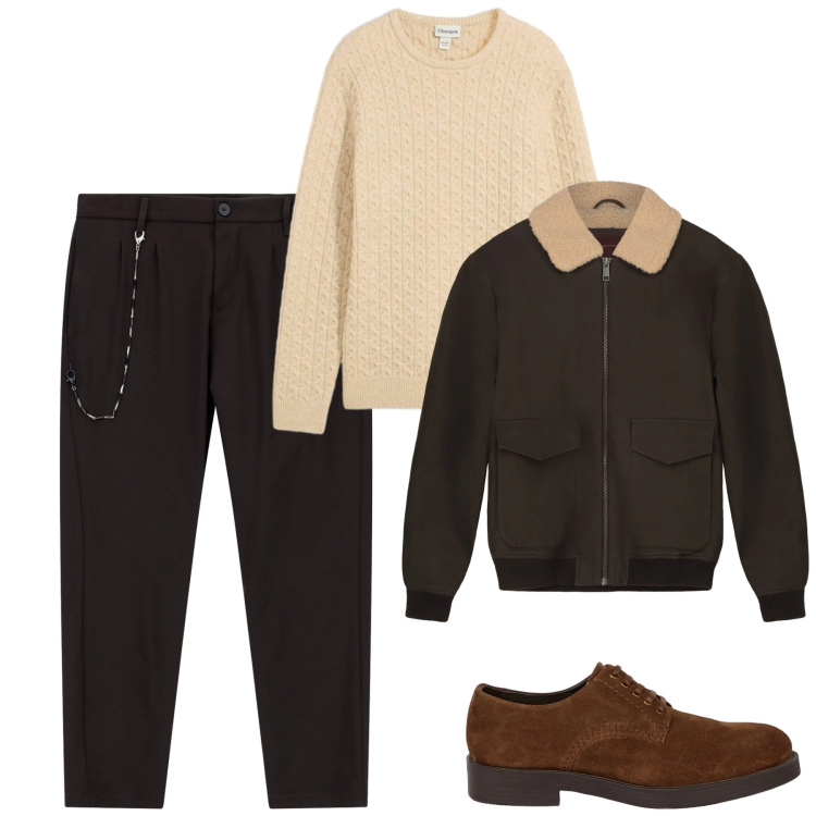 Outfit uomo - Total look #2291639. Stile Urban per Tutti i giorni. Abbinamento con maglieria, pantaloni, scarpe stringate, bomber.