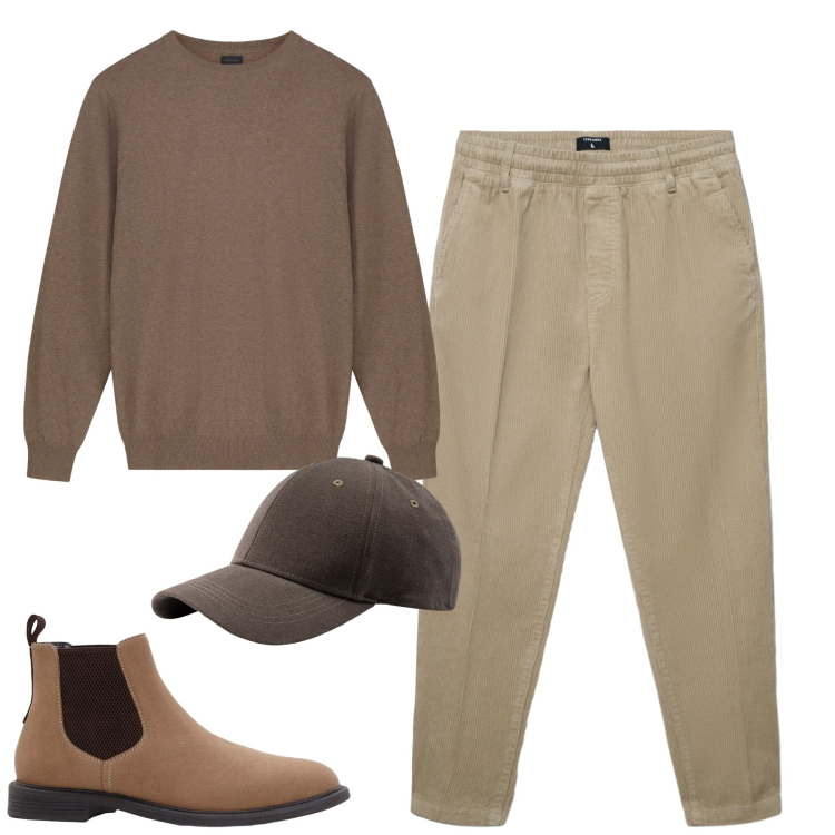 Outfit uomo - Total look #2291648. Stile Urban per Tutti i giorni. Abbinamento con stivali e stivaletti, pantaloni, cappelli con visiera, maglieria.