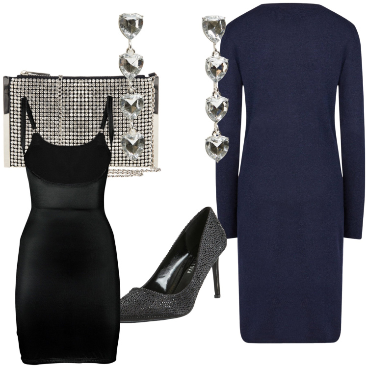 Outfit donna - Abito da giorno o da sera. Stile Bon Ton per Serata fuori. Abbinamento con sottovesti, pochette, décolleté, orecchini, vestiti midi/longuette.