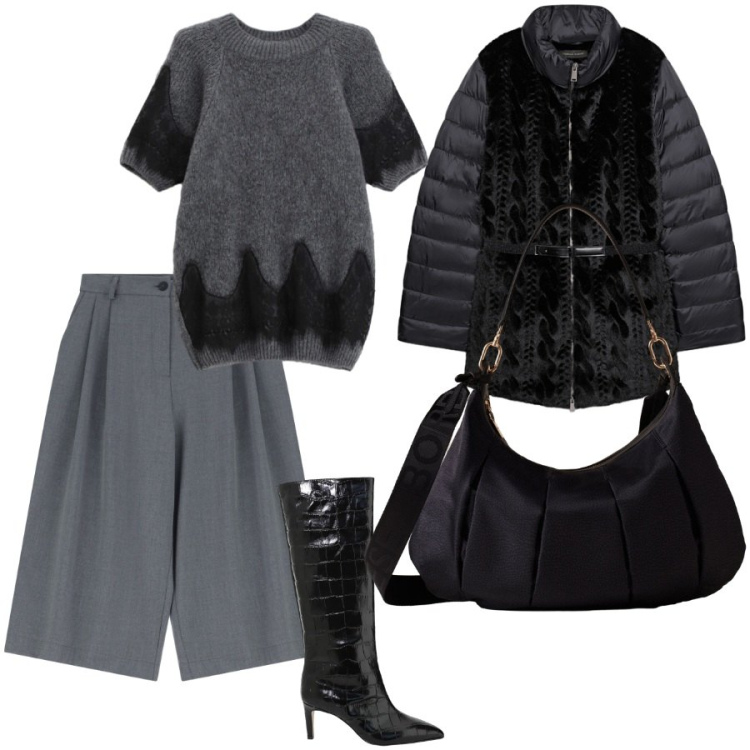 Outfit donna - Total look #2291671. Stile Chic per Serata fuori. Abbinamento con shorts, borse a spalla, maglieria, stivali, piumini.