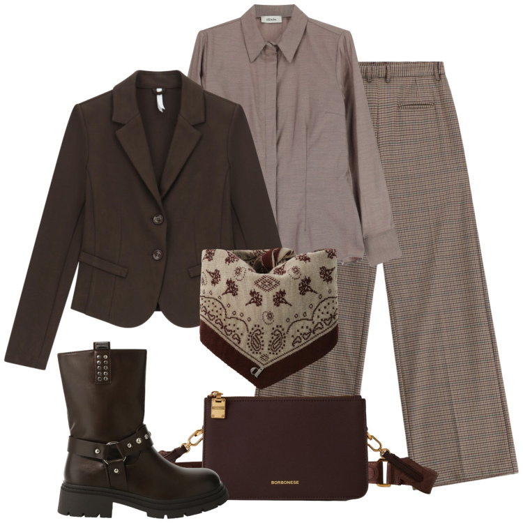 Outfit donna - Camicia e foulard - @sartorielena. Stile Trendy per Tutti i giorni. Abbinamento con stivali, pantaloni a palazzo, blazer, borse a tracolla, camicie, foulard.