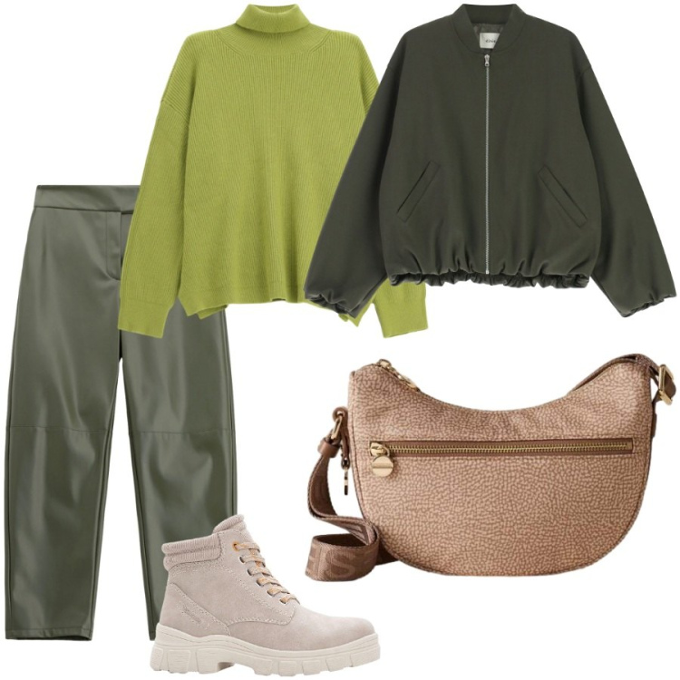 Outfit donna - Total look #2291684. Stile Casual chic per Ufficio. Abbinamento con stivaletti, pantaloni, borse a tracolla, maglieria, bomber.