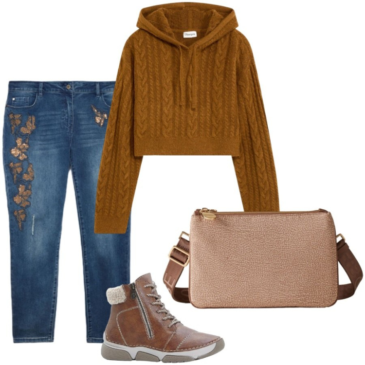 Outfit donna - Total look #2291693. Stile Casual per Tutti i giorni. Abbinamento con maglieria, stivaletti, borse a tracolla, jeans skinny.