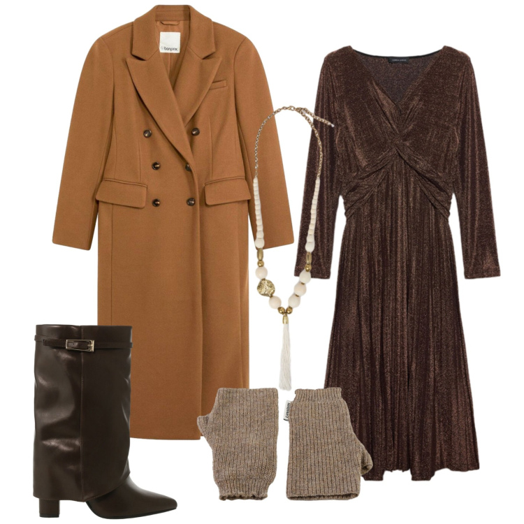 Outfit donna - Total look #2291694. Stile Romantica per Serata fuori. Abbinamento con cappotti, stivali, guanti, vestiti lunghi, ciondoli.