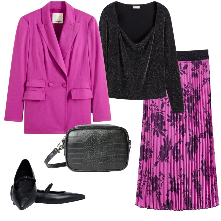 Outfit donna - Total look #2291697. Stile Chic per Tutti i giorni. Abbinamento con gonne, top, blazer, ballerine, borse a tracolla.