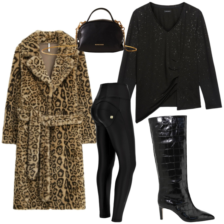 Outfit donna - L\'animalier da non perdere. Stile Casual per Tutti i giorni. Abbinamento con cappotti, borse a mano, pantaloni skinny, stivali, t-shirt.