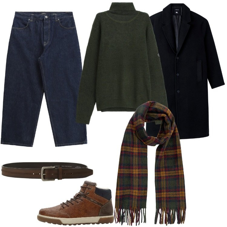 Outfit uomo - Casual con i jeans. Stile Casual per Tutti i giorni. Abbinamento con sneakers alte, cappotti, jeans, maglieria, cinture, sciarpe.