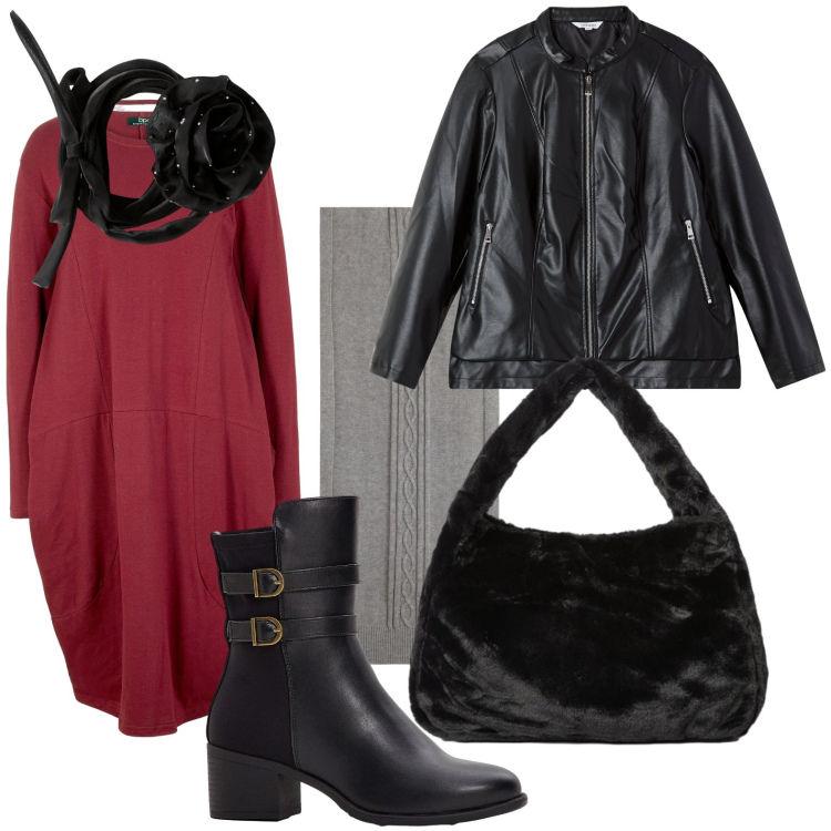 Outfit donna - Comoda tutto il giorno. Stile Casual per Tutti i giorni. Abbinamento con vestiti, stivaletti, collane, giacche, sciarpe, borse a spalla.