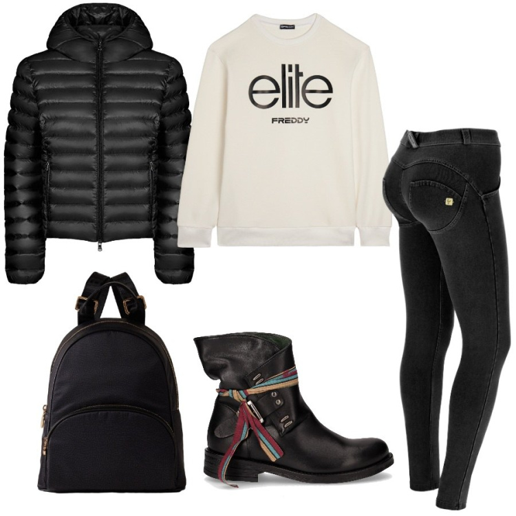 Outfit donna - Sabato di commissioni. Stile Sporty chic per Tutti i giorni. Abbinamento con zaini, jeggings, felpe, blazer, anfibi.