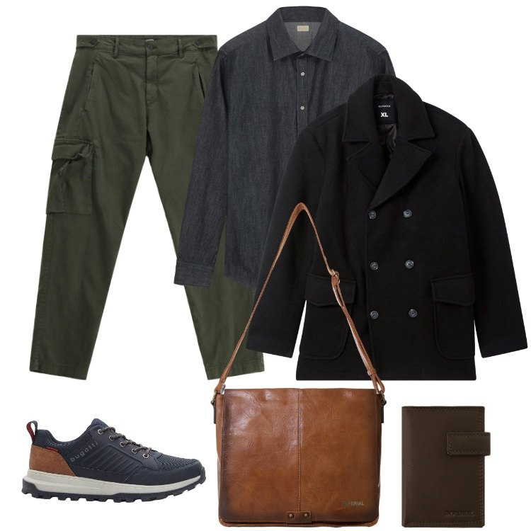 Outfit uomo - Versatile. Stile Casual per Tutti i giorni. Abbinamento con sneakers, caban, borse sportive, pantaloni cargo, portafogli, camicie.