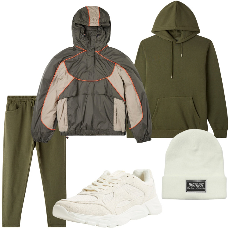 Outfit uomo - Spirito dinamico. Stile Casual per Tutti i giorni. Abbinamento con sneakers, giacche, pantaloni, felpe con cappuccio, berretti.