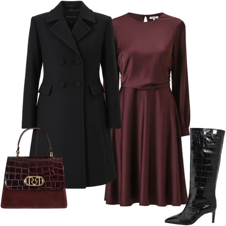 Outfit donna - Cura dei dettagli. Stile Chic per Cerimonia. Abbinamento con vestiti midi/longuette, cappotti, borse a mano, stivali.
