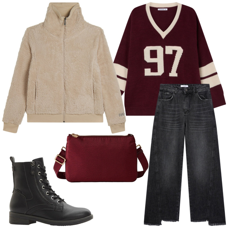 Outfit donna - Total look #2291752. Stile Sporty chic per Tutti i giorni. Abbinamento con stivaletti, jeans, t-shirt sportive, borse a tracolla, felpe.