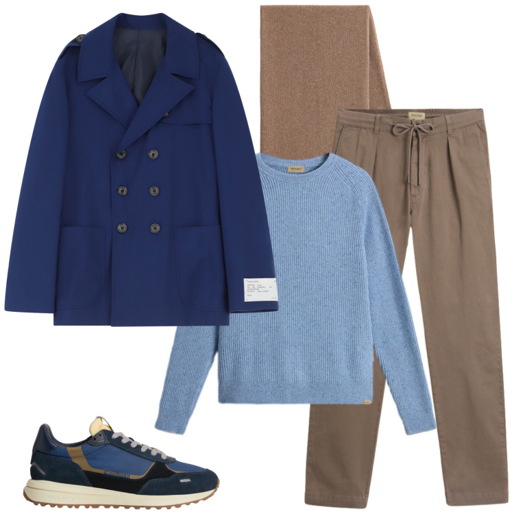 Outfit uomo - Casual la sera. Stile Casual per Tutti i giorni. Abbinamento con caban, pantaloni, maglieria, sneakers, sciarpe.