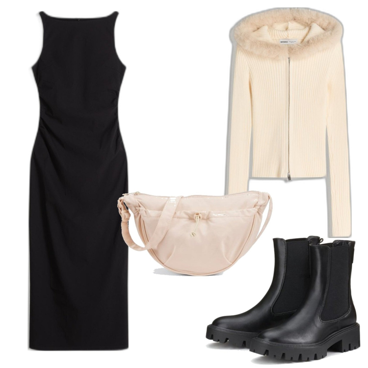 Outfit mujer - Minimal look. Estilo Minimal para Todos los días. Combinación con cárdigans, vestidos midi/longuettes, riñoneras, botines chelsea.