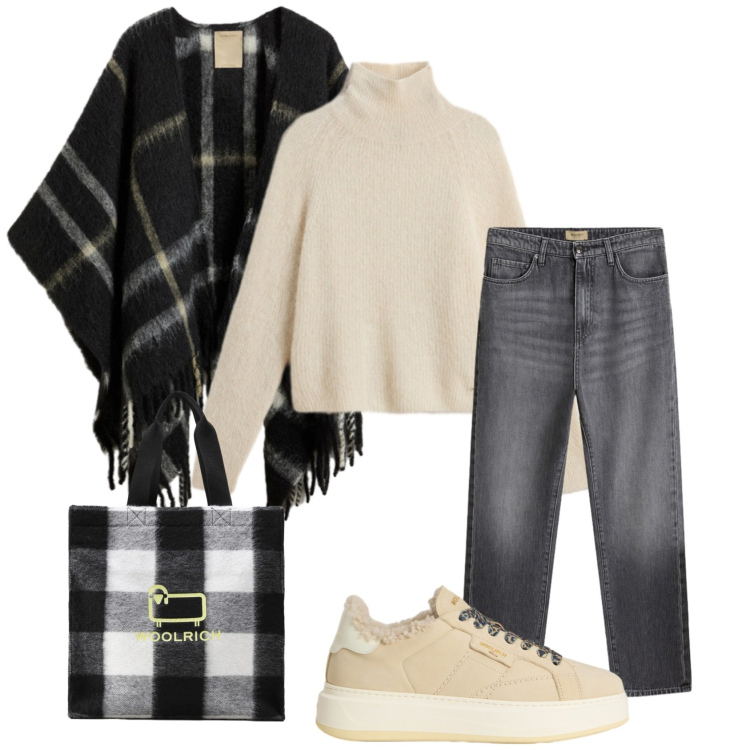 Outfit donna - Total look black & white- woolrich. Stile Basic per Tutti i giorni. Abbinamento con jeans, maglieria, cappe, sneakers, borse tote.