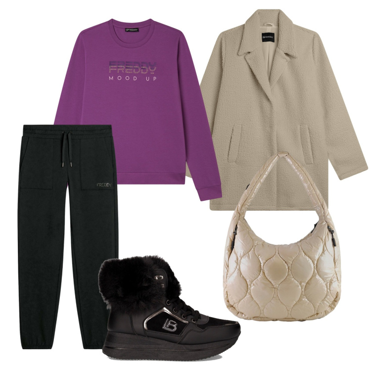 Outfit donna - Per la pioggia...... Stile Sporty chic per Tutti i giorni. Abbinamento con felpe, cappotti, pantaloni, borse tote, sneakers alte.