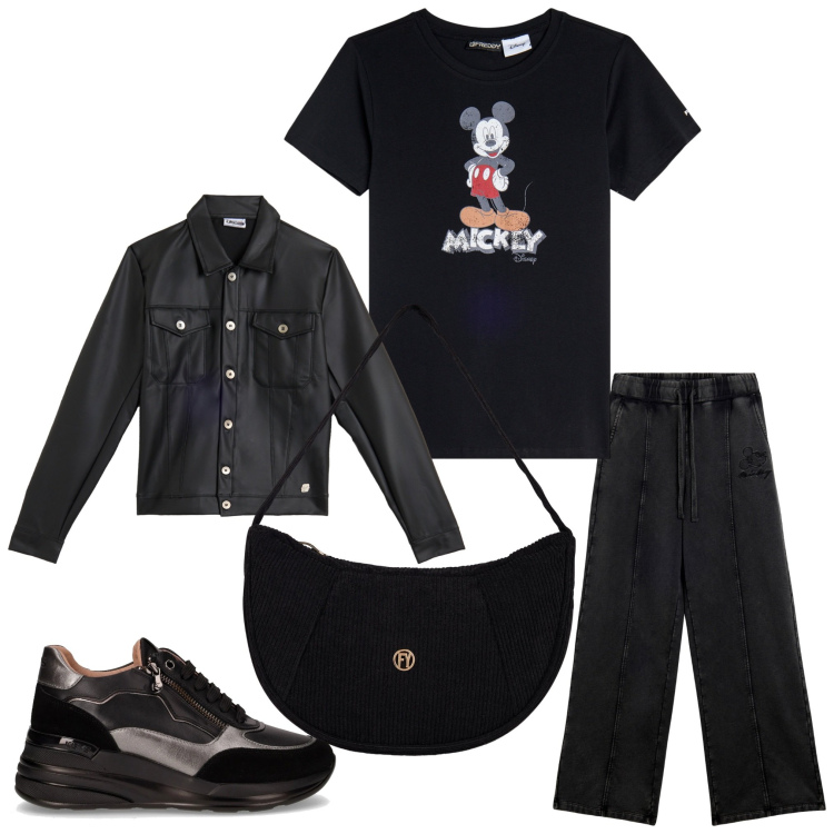 Outfit donna - Sporty chic. Stile Sporty chic per Tutti i giorni. Abbinamento con giacche, borse a mano, pantaloni, t-shirt, sneakers alte.