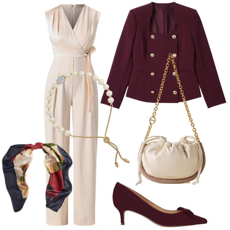 Outfit donna - Eleganza pura. Stile Chic per Cerimonia. Abbinamento con vestiti chemisier, blazer, borse a spalla, décolleté, braccialetti, foulard.