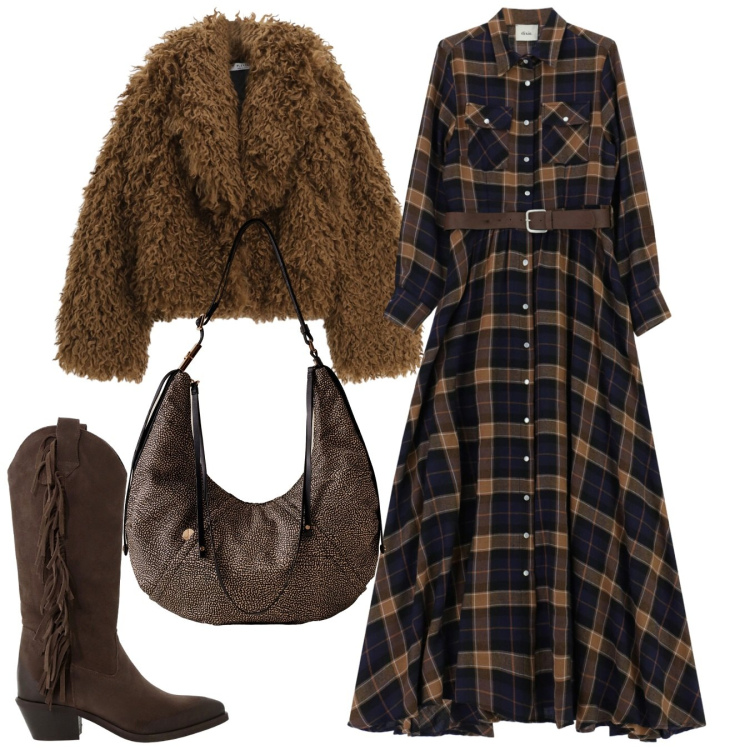 Outfit donna - Total look. Stile Bon Ton per Ufficio. Abbinamento con blazer, borse a spalla, vestiti lunghi, stivali.