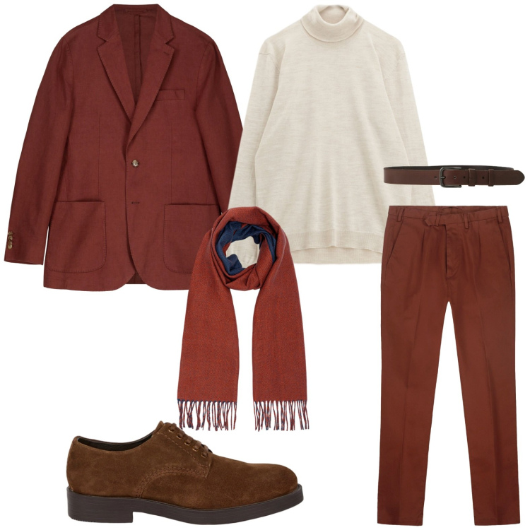 Outfit uomo - Maglione a collo alto. Stile Trendy per Ufficio. Abbinamento con maglieria, cinture, scarpe stringate, giacche, pantaloni, sciarpe.