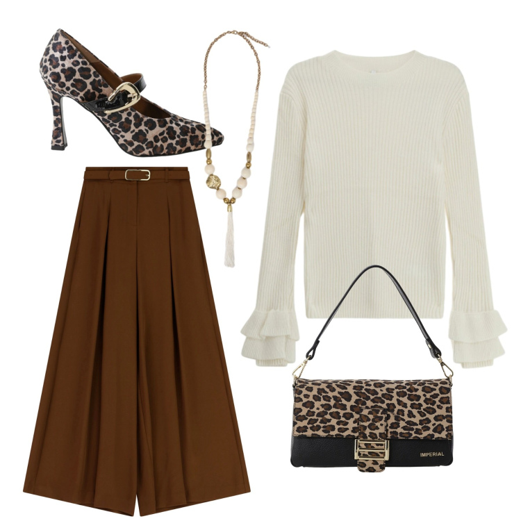 Outfit donna - Total look #2291897. Stile Glamour per Serata fuori. Abbinamento con maglieria, pantaloni, borse a spalla, décolleté, ciondoli.