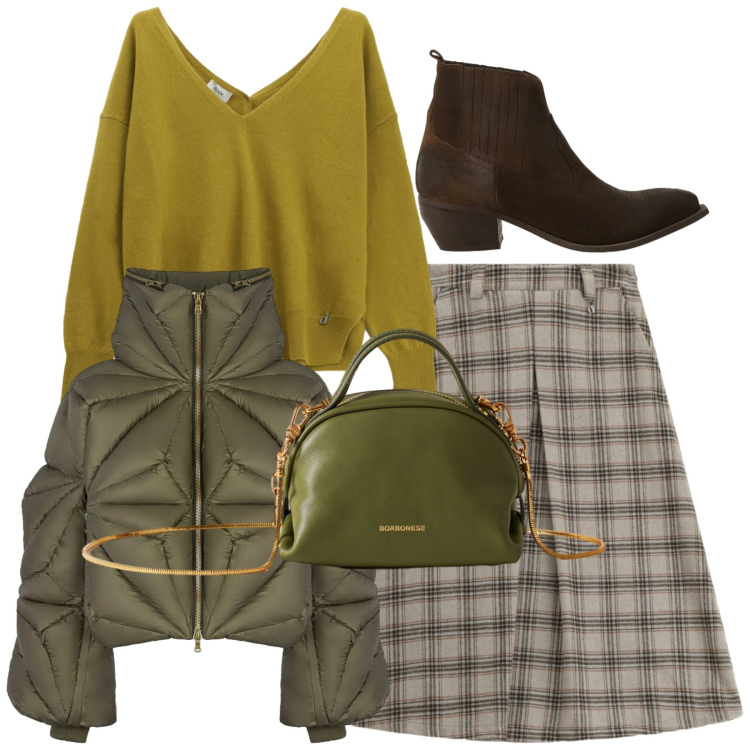 Outfit donna - Bon ton look. Stile Bon Ton per Tutti i giorni. Abbinamento con borse a mano, maglieria, stivaletti, gonne longuette, piumini.